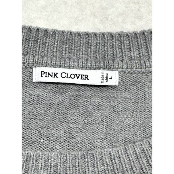 Pink Clover Womens Size Large Sweater Carson Gray Cuffed Sleeve Button Accent - Picture 2 of 6